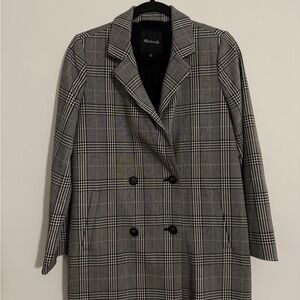 Madewell Black and Gray Plaid Trench Coat